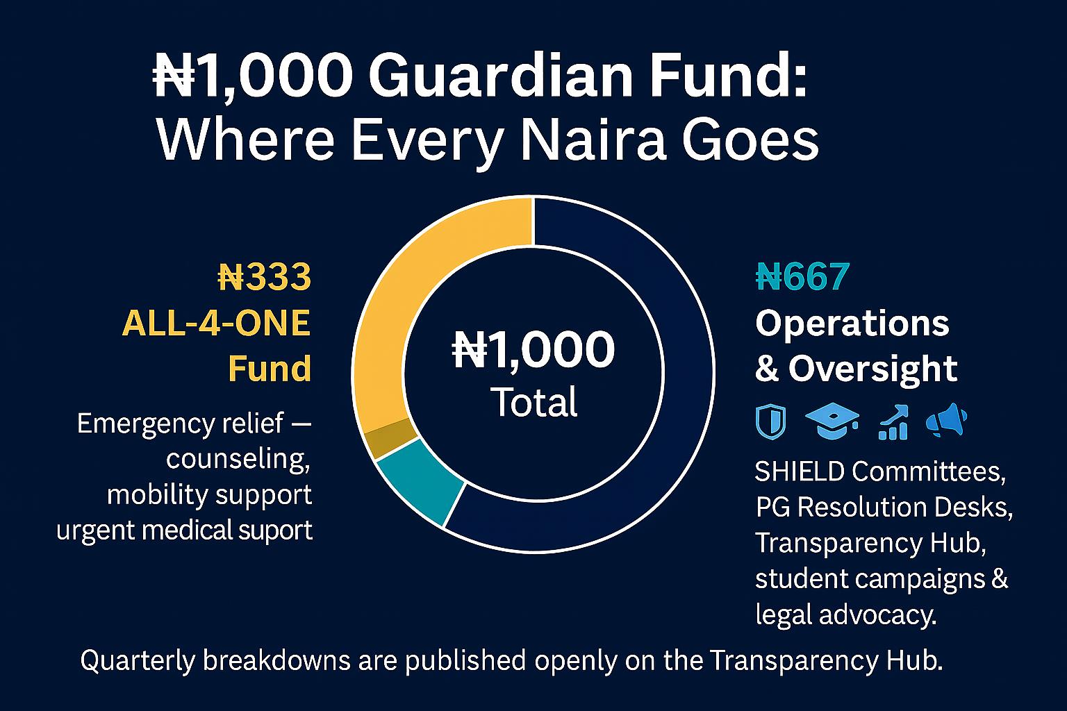 Pie chart showing ₦333 to ALL-4-ONE and ₦667 for Operations & Oversight
